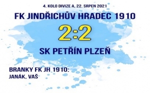 FK Jindřichův Hradec 1910 : SK Petřín Plzeň 2:2 (2:2)